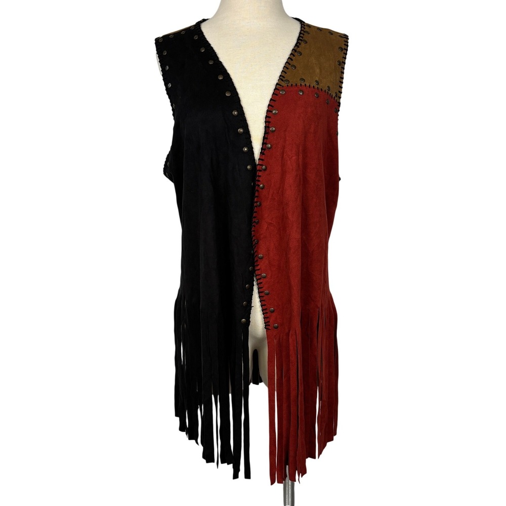 Voice of California Fringe Vest XL Patchwork Studded Boho Western Festival